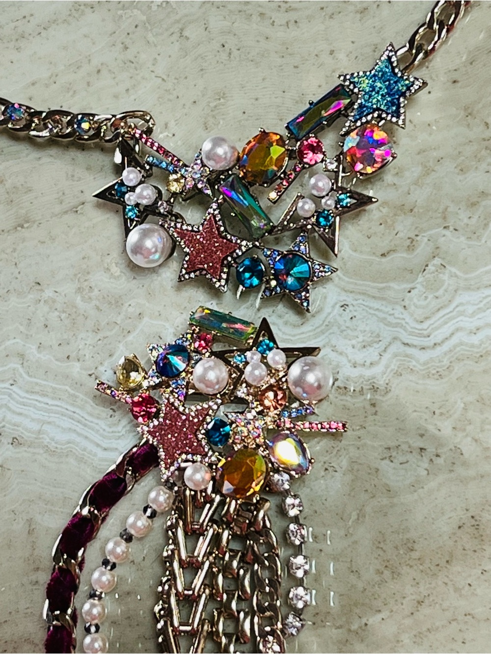 Vintage Betsey Johnson Multicolor Pink Blue Gold Starburst Necklace & Bracelet
